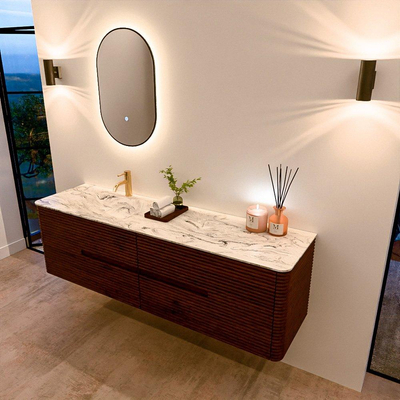 Mondiaz CIRO-DLUX Meuble de salle de bains - 170x45x50cm - Plan-vasque solid surface Glace - 1 lavabo à gauche - 1 trou de robinet - 4 tiroirs - Ruby