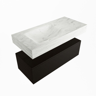 Mondiaz ALAN-DLUX Ensemble de meuble - 100cm - meuble Urban mat - 1 tiroir - Lavabo Cloud Opalo suspendu - vasque Gauche - 1 trou de robinet