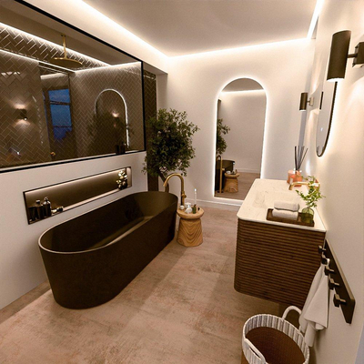 Mondiaz CIRO-DLUX Meuble de salle de bains - 120x45x50cm - Plan vasque Solid surface Opalo - 1 vasque à droite - sans trous de robinetterie - 2 tiroirs - Dusk