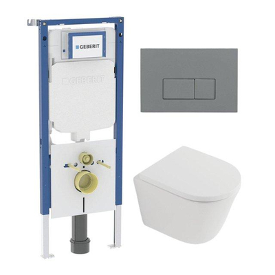 QeramiQ Dely Pack WC - 36,3x51,7cm - à fond creux - sans bride - réservoir encastré Geberit UP720 - abattant WC à fermeture douce - plaque de commande en cuivre - boutons rectangulaires - beige mat