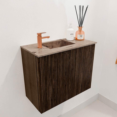 Mondiaz JOYA-DLUX Meuble de salle de bains 50cm - couleur Walnut - Vasque FAYE position Gauche 1 trou de robinet couleur Arena.