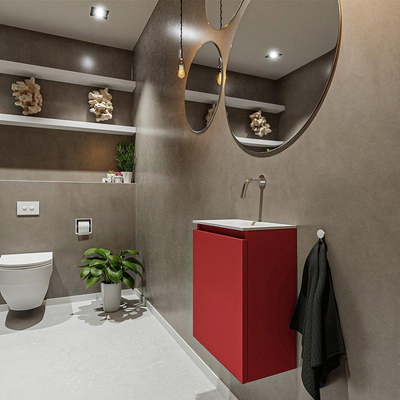 MONDIAZ TURE Toiletmeubel 40x23x50cm met 0 kraangaten 1 deuren fire mat Wastafel Eden midden Solid Surface Wit