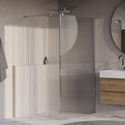 BRAUER Oblivion Paroi de douche à l'italienne - 120x200cm - paroi latérale 30cm - verre nervuré transparent - traitement anticalcaire - chrome brillant