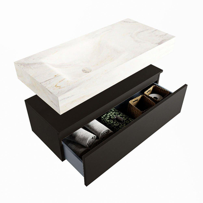 MONDIAZ ALAN - DLUX Ensemble de meuble de salle de bains - 100cm - meuble bas - Urban - 1 tiroir - lavabo suspendu - vasque à gauche - 0 trous de robinet - Ostra