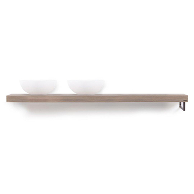 Looox Wood collection plan sous vasque - 200x46cm - Avec porte-serviettes (droite) inox brossé - Chêne massif gris ancien