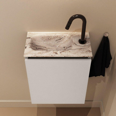 MONDIAZ TURE-DLUX Meuble de toilettes 40 cm Linen. Lavabo EDEN Glace position gauche. Avec 1 trou de robinet.