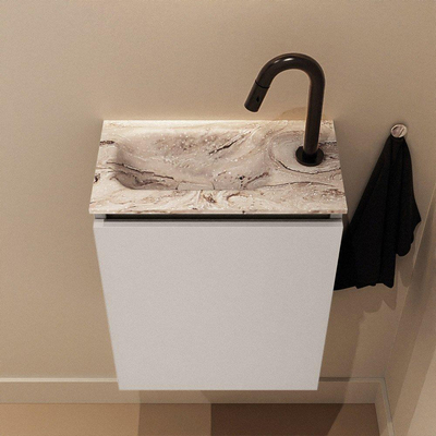 MONDIAZ TURE-DLUX Meuble toilette - 40cm - Linen - EDEN - vasque Glace - position gauche - 1 trou de robinet
