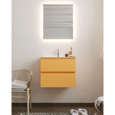 MONDIAZ VICA Ensemble de meuble salle de bain - 60cm - 2 tiroirs - lavabo Denia milieu - 1 trou de robinet - solid surface ocre