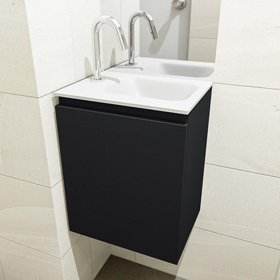 MONDIAZ OLAN Fonteinset - 40x30x40cm - 1 kraangat - 1 lade - urban mat - wasbak rechts - Solid Surface Wit