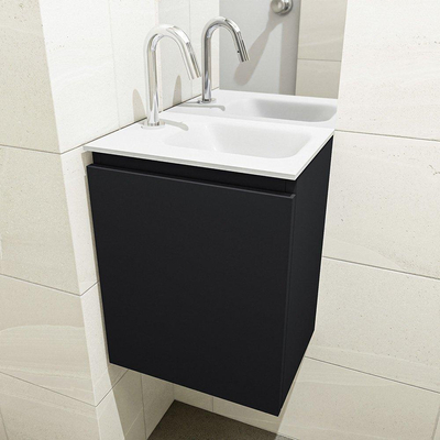 Mondiaz OLAN Meuble lave-mains 40x30x40cm 1 trou de robinet 1 tiroir Urban mat avec lavabo LEX Droite Solid Surface Blanc