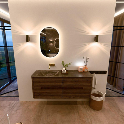 Mondiaz CIRO-DLUX Badkamermeubelset - 130x45x50cm - Solid surface wastafel Lava - 1 wasbak Links - zonder kraangaten - 4 lades - Dusk