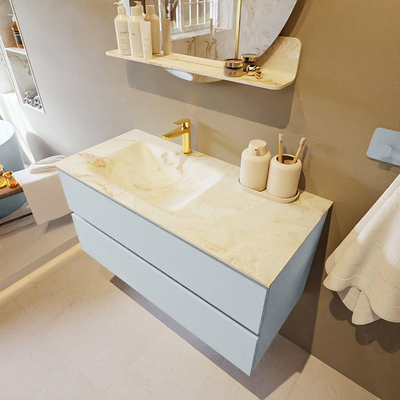 Mondiaz VICA-DLUX Ensemble de meuble de salle de bain - 100cm - meuble sous-vasque argile - 2 tiroirs - lavabo encastré nuage gauche - 1 trou de robinet - version haute 60cm - frape