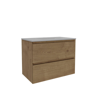 Saniclass Holz Pure Ensemble meuble de salle de bains - 80x45x62cm - Lavabo Vygo en céramique - 1 vasque - 1 trou de robinetterie - avec trop-plein - 2 tiroirs - chêne natural mat (bois)