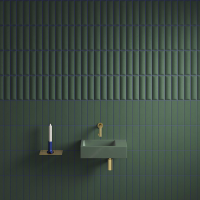 Clou Flush 3 lave-mains 36x18cm s. trou de robinet à droite vert pin mat cér.