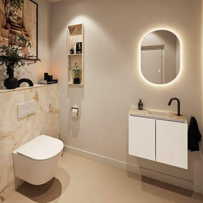MONDIAZ TURE-DLUX 60cm toiletmeubel Talc. EDEN wastafel Frappe positie rechts. Met 1 kraangat.