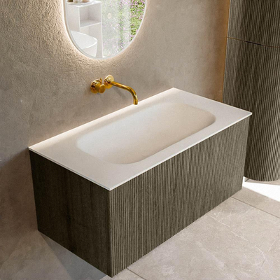 Mondiaz KURVE Ensemble meuble de salle de bains - 90x46x40cm - 1 tiroir - vasque solid surface - centrale - sans trou de robinet - Shadow