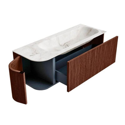 Mondiaz KURVE-DLUX Badkamermeubelset - 125x46x40cm - 1 lade - 1 deur - wastafel solid surface - rechts - zonder kraangat - Ruby