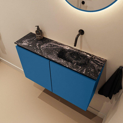 MONDIAZ TURE-DLUX Meuble toilette - 80cm - Jeans - EDEN - vasque Lava - position droite - sans trou de robinet