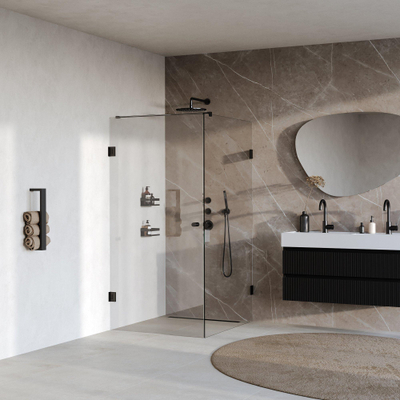 BRAUER Void Carving Cabine de douche - 100x120x200cm - porte battante - revêtement verre - réversible - verre clair - noir mat