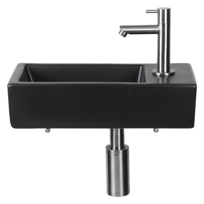 Differnz hator ensemble de lave-mains céramique noir mat robinet droit chro avec mat 37,5 x 18,5 x 9 cm