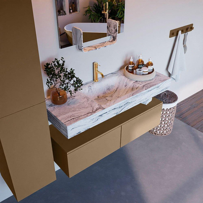 Mondiaz ALAN-DLUX Ensemble de meuble - 120cm - meuble Oro mat - 2 tiroirs - Lavabo Cloud Glace suspendu - vasque Centre - 1 trou de robinet