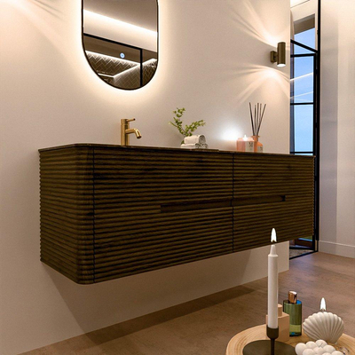 Mondiaz CIRO-DLUX Meuble de salle de bains - 160x45x50cm - Vasque solid surface Lava - 1 lavabo à gauche - 1 trou de robinet - 4 tiroirs - Shadow