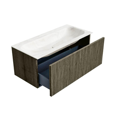 Mondiaz KURVE-DLUX Badkamermeubelset - 100x46x40cm - 1 lade - wastafel solid surface - midden - 1 kraangat - Shadow