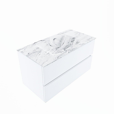 Mondiaz VICA-DLUX ensemble de meuble de salle de bain - 90cm - meuble sous lavabo talc - 2 tiroirs - lavabo encastré cloud milieu - 1 trou de robinet - version haute de 60cm - glace