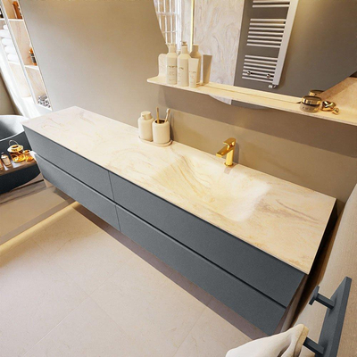 Mondiaz VICA-DLUX ensemble de meuble de salle de bain - 200cm - meuble sous-vasque plata - 4 tiroirs - lavabo encastré cloud droite - 1 trou de robinet - miroir modèle spot - version XL 60cm haut - ostra