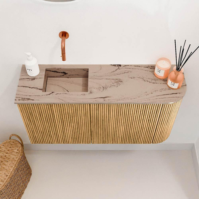 Mondiaz JOYA-DLUX 81.6cm toiletmeubel - ronding rechts kleur Oak - Wastafel FAYE positie Links Zonder kraangat kleur Arena.