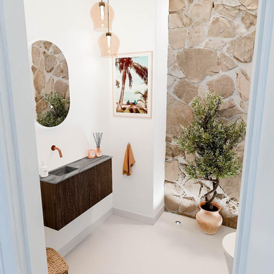 Mondiaz JOYA-DLUX 80cm toiletmeubel - kleur Walnut - Wastafel FAYE positie Links Zonder kraangat kleur Sombra.