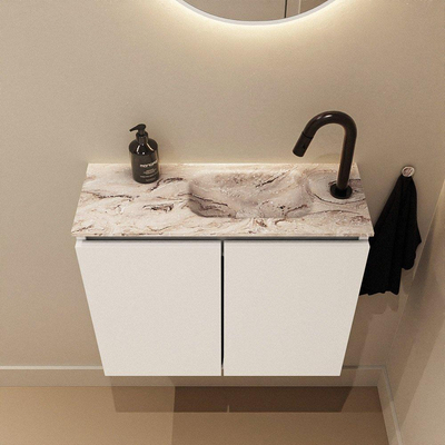 MONDIAZ TURE-DLUX meuble WC 60 cm Talc. EDEN lavabo Glace position droite. Avec 1 trou de robinet.