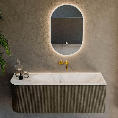 Mondiaz KURVE-DLUX Badkamermeubelset - 125x46x40cm - 1 lade - 1 deur - wastafel solid surface - rechts - zonder kraangat - Shadow