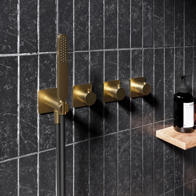 Hotbath Gal Partie apparente pour mitigeur thermostatique encastré bain/douche 2 robinets d'arrêt sans bec Laiton brossé PVD