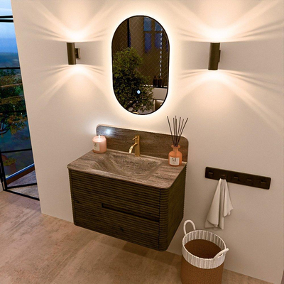 Mondiaz CIRO-DLUX Badkamermeubelset - 80x45x50cm - Solid surface wastafel Oza - 1 wasbak Midden - 1 kraangat - 2 lades - Shadow