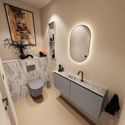 MONDIAZ TURE-DLUX Meuble toilette - 120cm - Smoke - EDEN - vasque Glace - position centrale - 1 trou de robinet