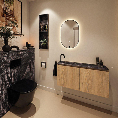 MONDIAZ TURE-DLUX 100cm toiletmeubel Washed Oak. EDEN wastafel Lava positie links. Met 1 kraangat.