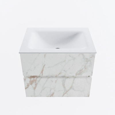 Mondiaz VICA ensemble de meuble de salle de bain - 60cm - meuble sous-vasque carrara - 2 tiroirs - lavabo cloud milieu - sans trous de robinet - version haute de 60cm - talc