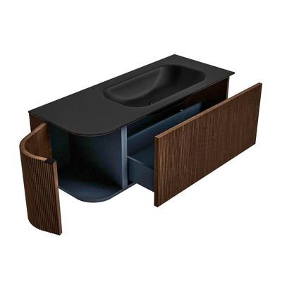 MONDIAZ KURVE Meuble de salle de bains 115 cm avec module 25 L couleur Walnut avec 1 tiroir et 1 porte. Lavabo BIG SMALL à droite sans trou de robinet Urban.