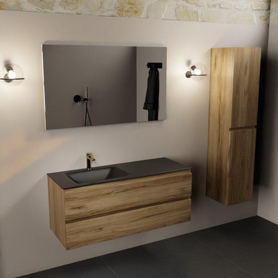 Mondiaz Aivy ensemble de meuble de salle de bains - 120x45x50cm - 1 trou de robinet - 1 vasque urban Solid surface - Gauche - 2 tiroirs - Avec miroir - Mélamine Chai