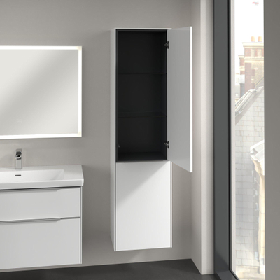 Villeroy & Boch Subway 3.0 Badkamerkast - opbouw - 45x35x170cm - 1 rechtsdraaiende - softclose deur aluminium glanzende greep - spaanplaat - Brilliant White (wit)