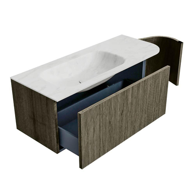 Mondiaz KURVE-DLUX Badkamermeubelset - 115x46x40cm - 1 lade - 1 deur - wastafel solid surface - links - zonder kraangat - Shadow