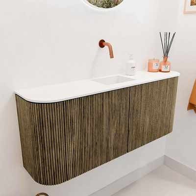 Mondiaz JOYA 103.2cm meuble de salle de bains WC - arrondis gauche et droite couleur Dusk - Vasque FAYE position Milieu Sans trou de robinet couleur Talc.