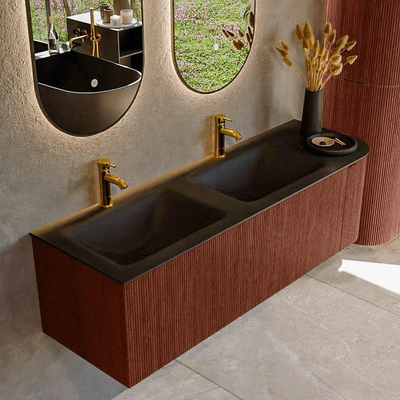 Mondiaz KURVE Badkamermeubelset - 145x46x40cm - 1 lade - 1 deur - wastafel solid surface - dubbel / links - 2 kraangaten - Ruby