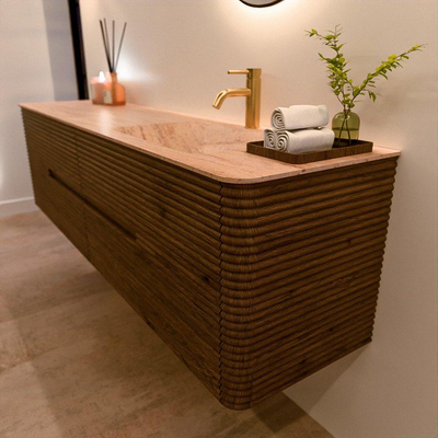 Mondiaz CIRO-DLUX Badkamermeubelset - 180x45x50cm - Solid surface wastafel Saba - 1 wasbak Rechts - 1 kraangat - 4 lades - Dusk