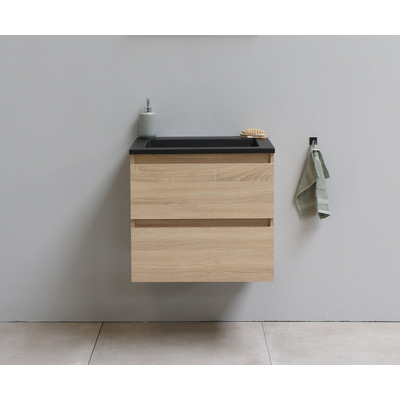 Basic Bella Meuble salle de bains avec lavabo acrylique Noir 60x55x46cm sans trous de robinet Chêne