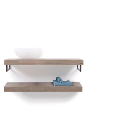 Looox Wooden Base Plan vasque duo avec portes-serviettes inox brossé 100x46/41x4cm Chêne old grey