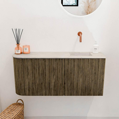 Mondiaz JOYA-DLUX 91.6cm toiletmeubel - ronding links kleur Dusk - Wastafel FAYE positie Rechts Zonder kraangat kleur Ostra.