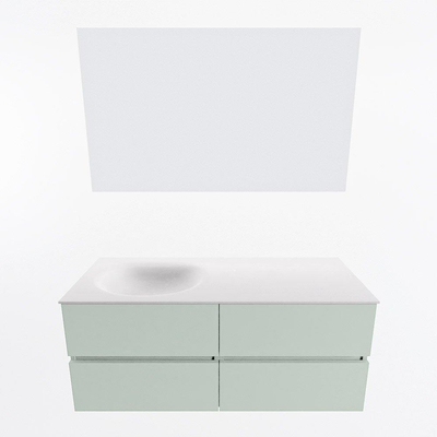 Mondiaz VICA ensemble de meuble de salle de bain - 120cm - meuble sous-vasque greey - 4 tiroirs - lavabo moon gauche - 1 trou de robinet - couleur talc - miroir LED - version XL 60cm haut