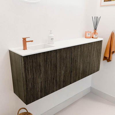 Mondiaz JOYA 111.6cm toiletmeubel - ronding rechts kleur Shadow - Wastafel FAYE positie Links 1 kraangat kleur Talc.